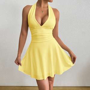 Robe d'été sexy pour femmes Robe dos nu à la mode en satin de soie à col licou - Product Image 4