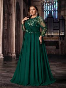 Abito <span class=keywords><strong>da</strong></span> <span class=keywords><strong>sera</strong></span> in chiffon e pizzo con perline in stile africano, traspirante, a trapezio, per damigelle e matrimoni, per donne curvy, a maniche lunghe - Product Image 1
