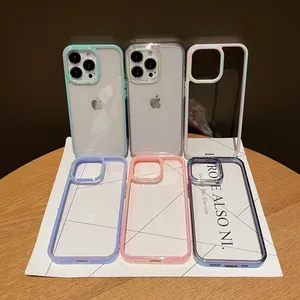 Kleurrijke Gradient Laser Bumper Acryl Telefoon Case Voor Iphone 14 13 12 Pro Clear Ontwerp Tpu Anti Drop Beschermende Mobiele telefoon Cas