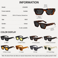 Lunettes de soleil de luxe pour hommes, polarisées, rectangulaires, monture en acétate faite à la main, verres carrés, protection UV400