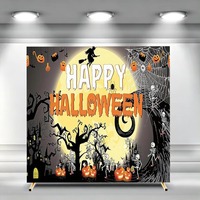 Penutup Latar Belakang Lengkungan Persegi Halloween Langit Malam Bulan Purnama Kelelawar Labu Latar Belakang Lengkungan Musim Gugur Pesta Upacara Dapat Disesuaikan