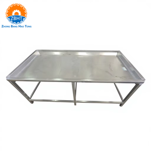Table de travail personnalisable en acier inoxydable avec drain d'eau pour lignes de traitement des viscères de bovins, ovins et porcins en abattoir - Product Image 2