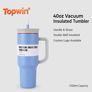 40oz Vacuum Insulated Tumbler with Handle Straw Lid Stainless Steel Custom Logo Bulk Travel Cup - Product Image 1