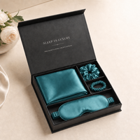 Ensemble cadeau 100% soie de mûrier avec impression de logo personnalisé, comprenant une taie d'oreiller, un masque pour les yeux et un chouchou, livré en boîte