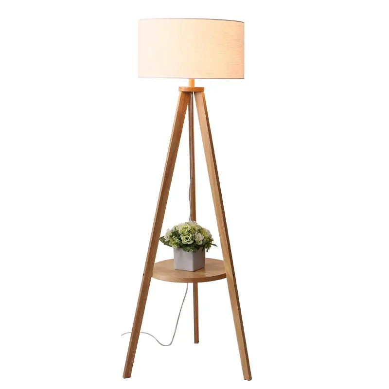 Lampada da terra scandinava in legno massello semplice e moderna camera da letto treppiede verticale stabile soggiorno lampada da terra decorativa da lettura