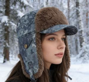 Chapeau en fourrure de lapin <span class=keywords><strong>Rex</strong></span> chaud d'hiver Furbility 2026 pour femmes, fourrure véritable tendance avec du cuir de mouton pour les occasions festives - Product Image 1