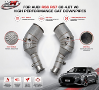 Système d'échappement catalytique à haut débit KM SS304 Euro 6 pour Audi RS6 RS7 C8 4.0T V8 avec bouclier thermique alvéolé et soudure dorée