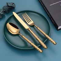 Couverts Vintage en Relief en Acier Inoxydable 18/10 Argenterie Table Cuillère et Fourchette Dîner Couteau Or Royal Couverts Ensemble