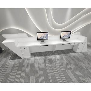 Bancone Reception per Hotel di Lusso in Legno per 2 Persone, Moderno Bancone Frontale Bianco per Salone - Product Image 5