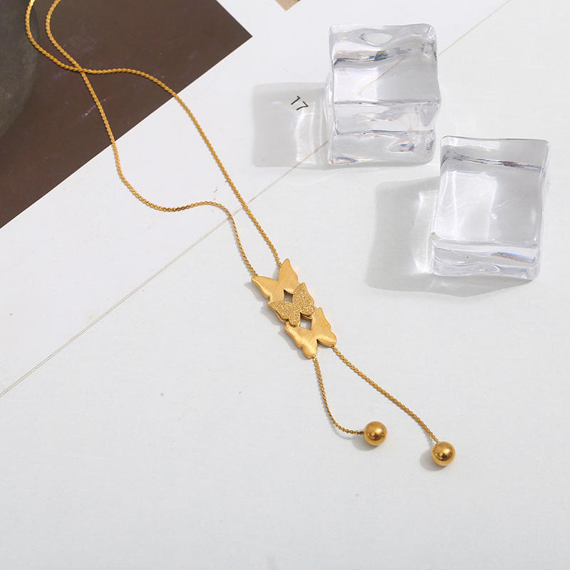 Double-layer butterfly steel bead tassel pendant