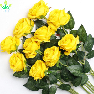 Flores artificiales, <span class=keywords><strong>rosas</strong></span> <span class=keywords><strong>amarillas</strong></span>, flores de seda, ramo de Boda nupcial para el hogar, jardín, fiesta, mesa Floral, centro de mesa, jarrón, decoración - Product Image 1