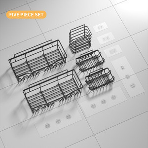 <b>Bathroom</b> Storage Rack Set 5 Piece Wall Mounted Black Metal Organizer For Toiletries Soap Holder Multi Purpose - Product Image 1