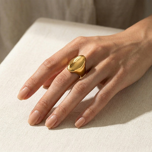 Stainless Steel Irregular Signet <b>Ring</b> 18K Gold Plated <b>Chunky</b> Bold Statement Finger <b>Ring</b> Minimalist Trendy Jewelry For Women Gift - Product Image 5
