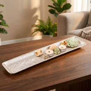 Rectangular <b>Serving</b> <b>Tray</b> With Plant Pattern Polished Finish Decorative For Residential Use - Product Image 3