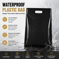 Sac en plastique noir personnalisé avec poignée découpée, imperméable, réutilisable pour vêtements, cosmétiques, livres, cadeaux, impression de logo OEM