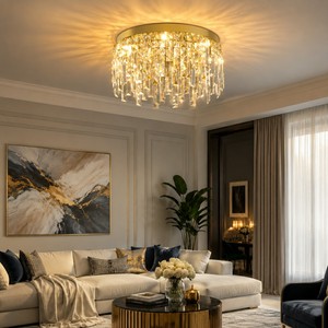 Plafonnier LED moderne de luxe, créatif, rond, encastré, en cristal, pour hôtel, salon, éclairage changeant de couleur, 3 couleurs - Product Image 1