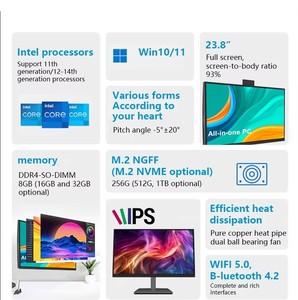 Nhà Máy Giá New 23.8 "LCD IPS All-in-One máy tính Set Core i3 i5 i7 I9 monoblock <span class=keywords><strong>PC</strong></span> tất cả trong một Barebone SSD 256GB DDR5 8GB - Product Image 5