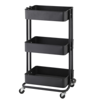 Chariot utilitaire moderne à 3 niveaux en plastique multifonctionnel pour le rangement de la cuisine avec étagère mobile verrouillable