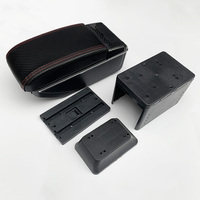 Boîte d'accoudoir de voiture universelle en cuir Pu de couleur noire, 7 USB, Design coulissant et Double couche en Fiber de carbone imprimée