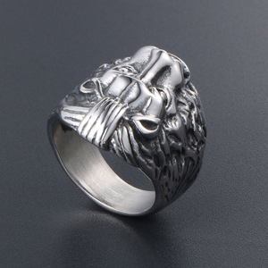 Men's Titanium Steel Lion Head <b>Ring</b> SA515 Vintage Animal Design Gift Jewelry - Product Image 3