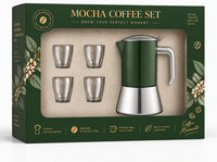Ensemble de 5 cafetières Moka italiennes pour cuisinière, en acier inoxydable 304, avec tasses à café en verre
