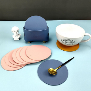 Nordic style leather coasters, <b>coffee</b> <b>table</b> teacup holders, <b>coffee</b> cup coasters with bases, non-slip bowl mats. - Product Image 1