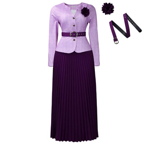 Damen Sommer Casual 2-Teiliges <span class=keywords><strong>Set</strong></span>: Karierter <span class=keywords><strong>Blazer</strong></span> & Plissierter Maxirock - Mit Gürtel & Blumenbrosche für Modebewusste - Product Image 3