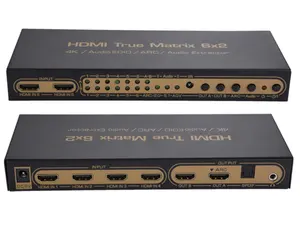 4k 6x2 hdmi matrix 6 em 2 fora, interruptor hdmi, divisor, conversor de vídeo, matriz verdadeira 3d extrator de áudio coaxial toslink arc,