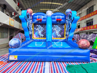 Jeu de sport gonflable pour enfants : lancer de ballon, design planètes à double ligne, terrain de tir au panier de basket, jeux de saut
