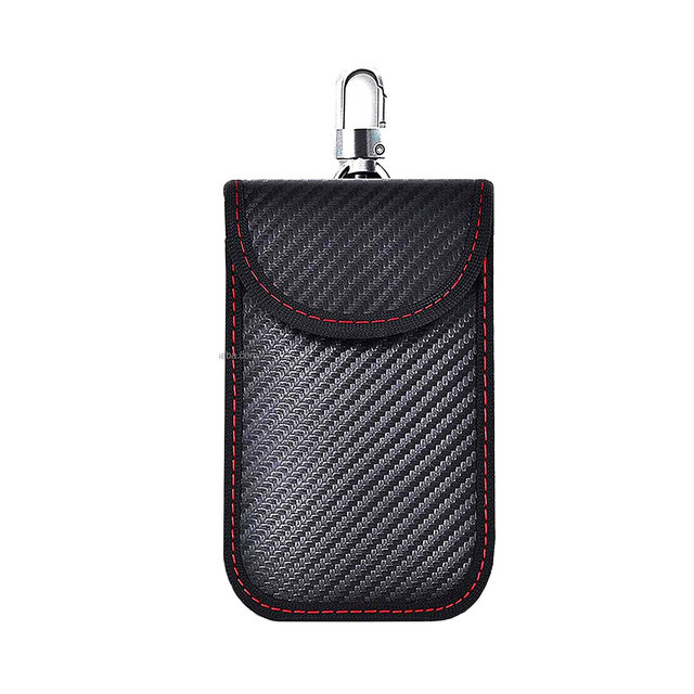 RFID Faraday Key Fob Signal Blocking Pouch Anti Theft Car Key Protector Bag Security Shield Cage Black Carbon Fiber Leather Car