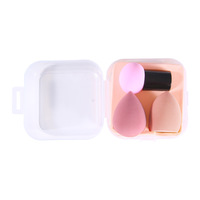 Lot de 3 éponges de maquillage avec boîte de rangement – Éponges cosmétiques sèches et humides en forme de champignon, goutte d'eau et coussin de poudre