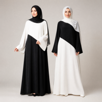 Nouvelle Abaya au design moderne pour femmes musulmanes, vêtement islamique, tenue quotidienne, pour mariage et fête, Loriya, personnalisable, élégante, en polyester, noir et blanc