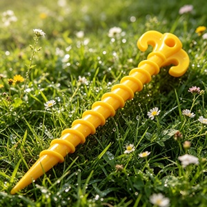 Estaca de suelo de plástico amarillo de alta visibilidad para fijar toldos de playa y tapetes, equipo para exteriores - Product Image 1