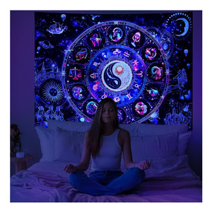 Tapisserie <span class=keywords><strong>Constellation</strong></span> Lumière Noire Réactive aux UV, Tapisseries Soleil et Lune, Tapisseries Murales Astrologie Zodiaque, Bannière Murale Galaxie - Product Image 2