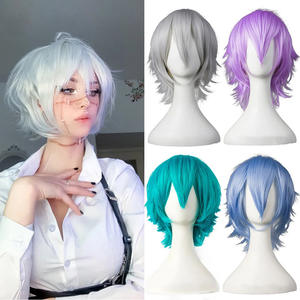 Perruque Courte Droite Noire en Fibre Kanekalon pour Cosplay Anime, Sans Colle, Couvre-Tête Complet pour Hommes et Femmes - Vente en Gros - Product Image 3