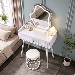 Modern Makeup Vanity <b>With</b> Lighted Mirror <b>Storage</b> Drawers Bedroom <b>Dressing</b> <b>Table</b> <b>With</b> Stool - Product Image 4