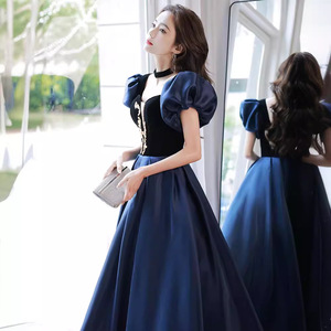 Evening Gown For Women Blue Empire Waist Sweetheart Neckline Contrast Color Long Dress Formal Party Wear - Product Image 3