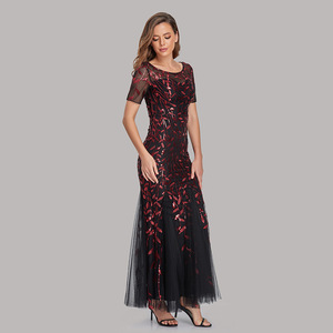 Bellissimo Top a maniche corte See Through Style Lady Evening Dinner Party Dress abito <span class=keywords><strong>da</strong></span> <span class=keywords><strong>sera</strong></span> lungo <span class=keywords><strong>da</strong></span> donna - Product Image 5