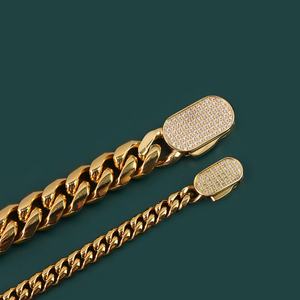 Cadena Cubana Personalizada de Acero Inoxidable con Baño de Oro PVD de 18K, Estilo Hip Hop, Pulseras de Eslabones Cubanos Miami con Cierre de Botón CZ Iced Out - Product Image 6