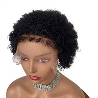 Perruques Lace Front 13x4 pré-épilées, entièrement tissées à la main, coupe Pixie avec bords crépus, sans frange