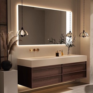Sang trọng không thấm nước treo tường thép không gỉ vanities phòng tắm bồn rửa đơn tủ với gương thông minh mới vanities phòng tắm - Product Image 2