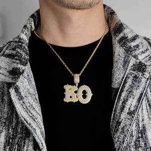 Gran oferta de joyería de latón personalizada HipHop Bling Baguette Cubic Zirconia Iced Out letra inicial costura DIY nombre colgante collares - Product Image 3