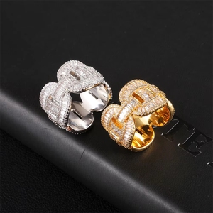 Bagues vintage hip-hop des années <span class=keywords><strong>90</strong></span> en laiton incrusté de zircon et pierres de synthèse, plaquées argent/or 18 carats pour hommes - Product Image 3
