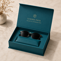 Boîte à lunettes magnétique de luxe sur mesure pour ensemble de lunettes de soleil, avec dorure à chaud, pelliculage mat, gaufrage et doublure en éponge – Étui rigide haut de gamme