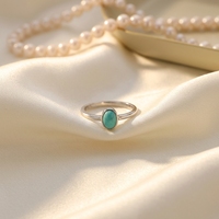 Bague ovale en argent 925 certifié avec turquoise naturelle pour femme, tige étroite ronde, gemme hautement polie, bijoux fins minimalistes vintage