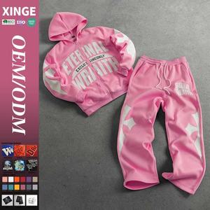 Ensembles deux pièces de survêtements streetwear personnalisés pour hommes en polyester épais, coupe oversize et coupe-vent - Product Image 1