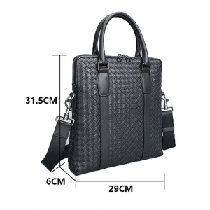 Maletín de Cuero Vacuno Tejido a Mano para Hombre, Bolso de Hombro Oblicuo, Bolso para Computadora, Impermeable, de Cuero Genuino, Suave, para Portátil - Product Image 2