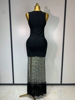 Nouvelle Robe de Soirée de Luxe Noire pour Femme, Style Bandage, Sans Manches, Ornée de Diamants Scintillants et de Paillettes, Idéale pour Célébrations et Anniversaires de Célébrités