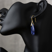 Nouvelle Arrivée Vintage Boucles D'oreilles Bleu Lapis Lazuli Pierre Naturelle Or Crochet Argent Corps Diamant Fleur Motif Populaire En Gros