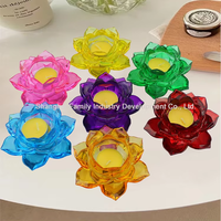 Vente en gros de porte-bougies en verre transparent écologique, porte-bougies en verre coloré en forme de lotus, lampe Bouddha, décoration d'intérieur